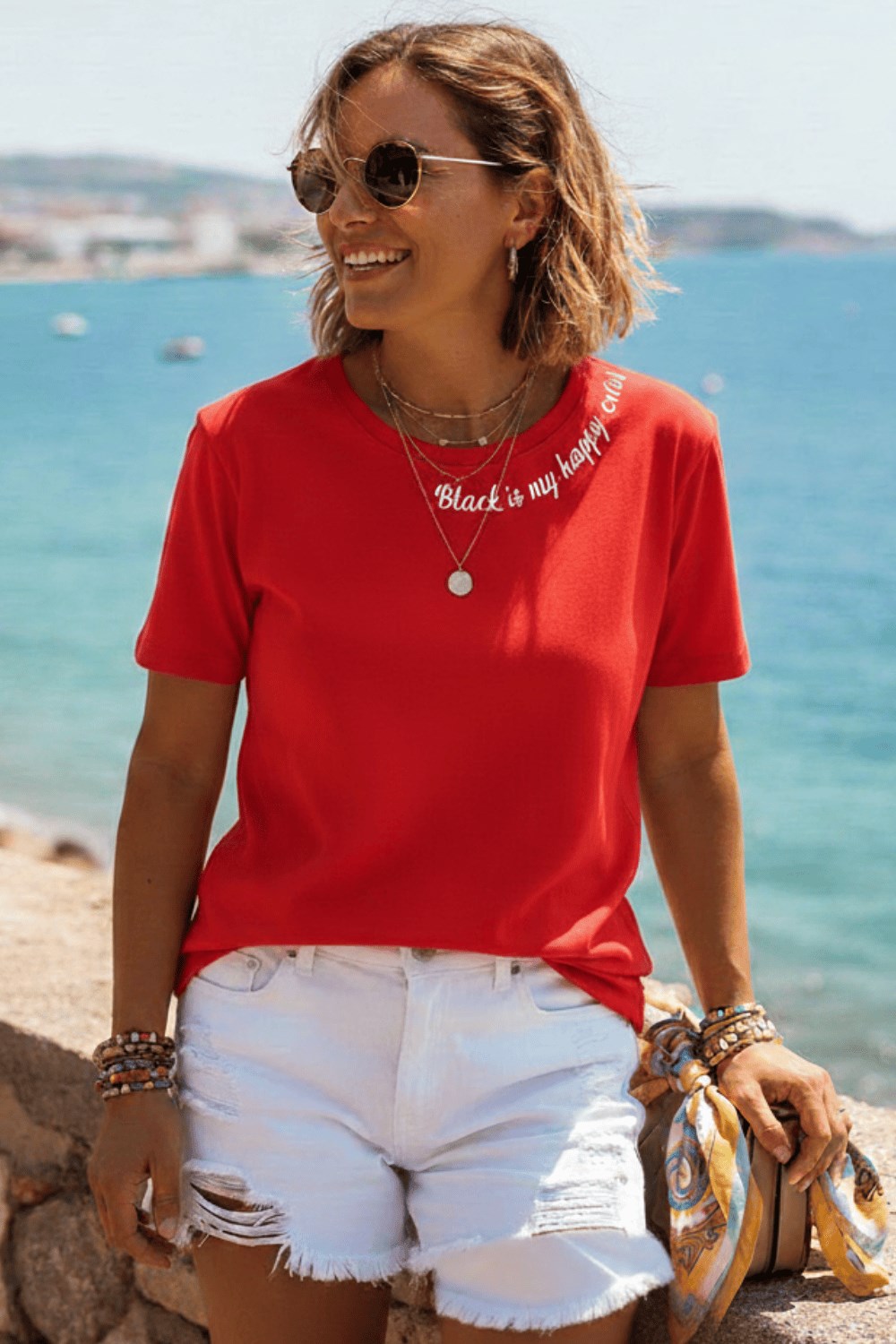 Black Is My Happy Color  Baskılı Pamuklu T-shirt