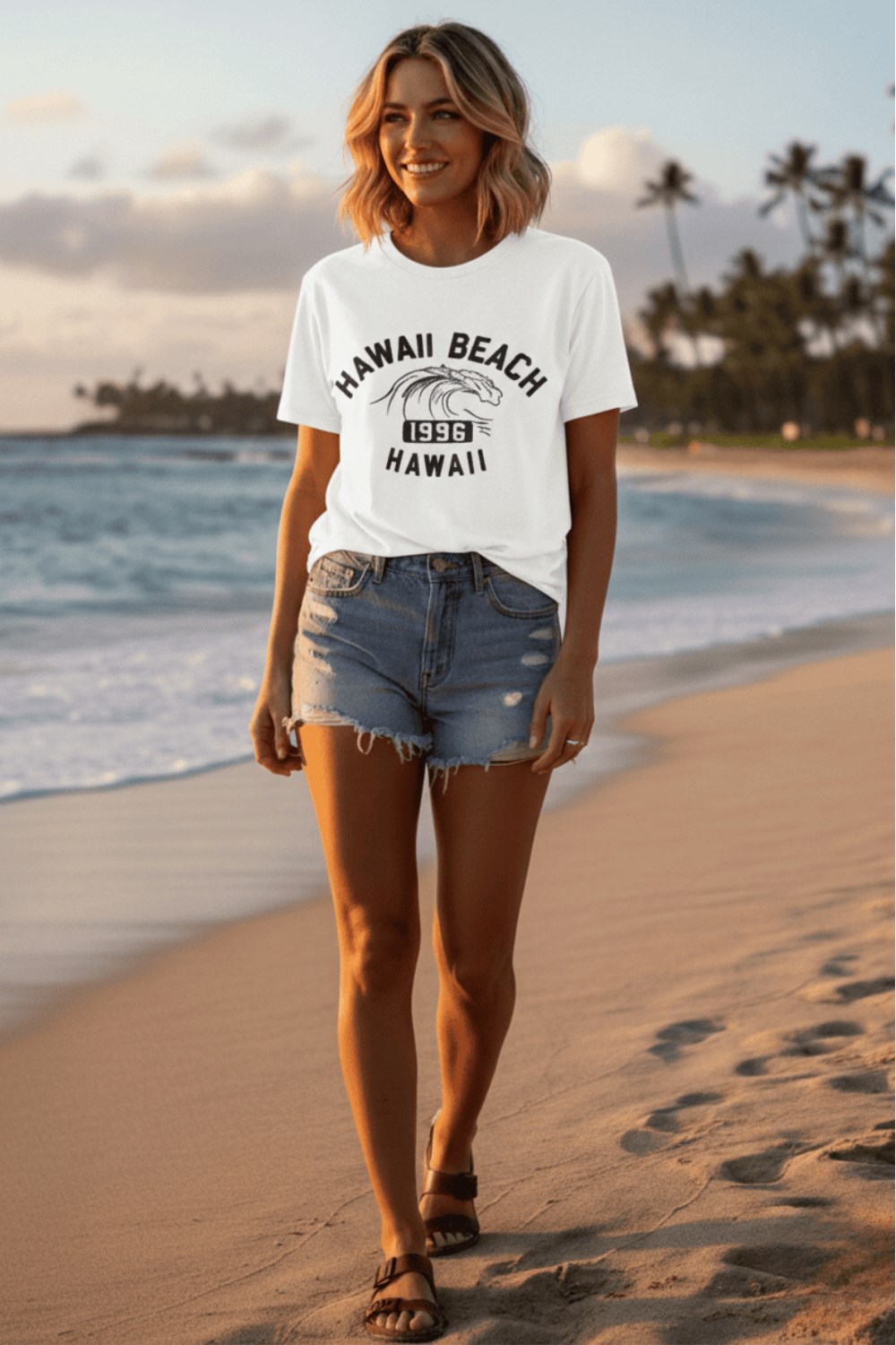 Hawaii Beach 1996 Baskılı T-shirt
