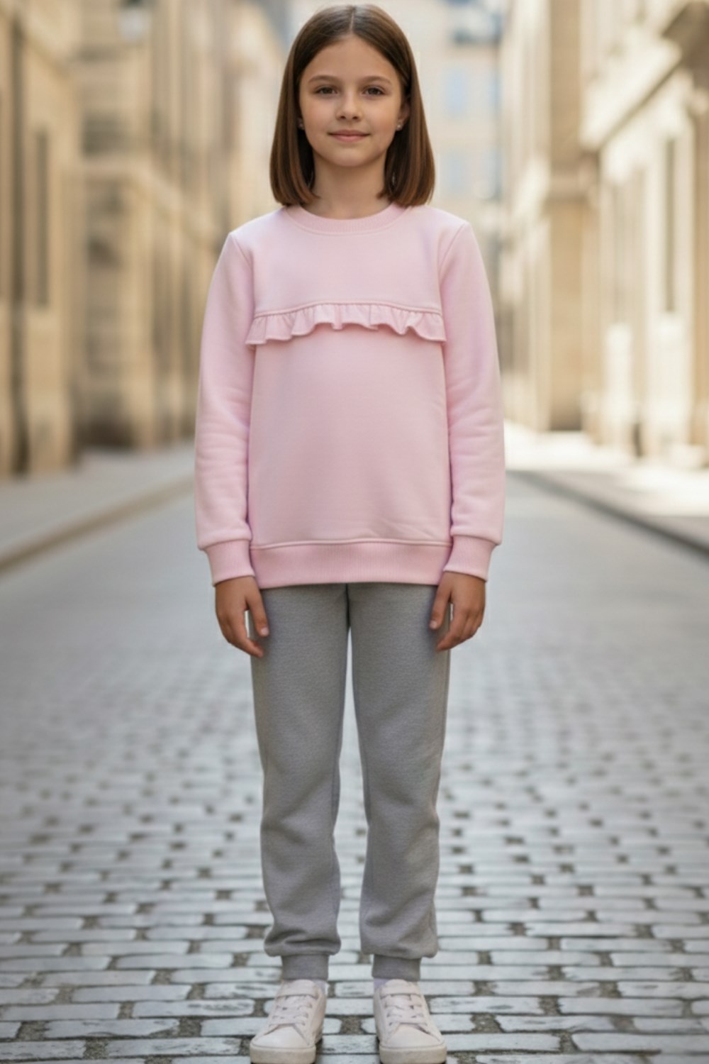 Fırfır Detaylı İki Parça Eşofman Takımı 3-4 Yaş