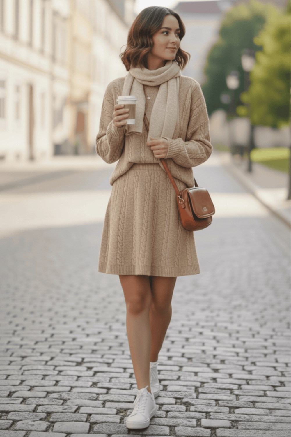 Düşük Omuz Salaş Oversize Triko Kazak & Etek Takım