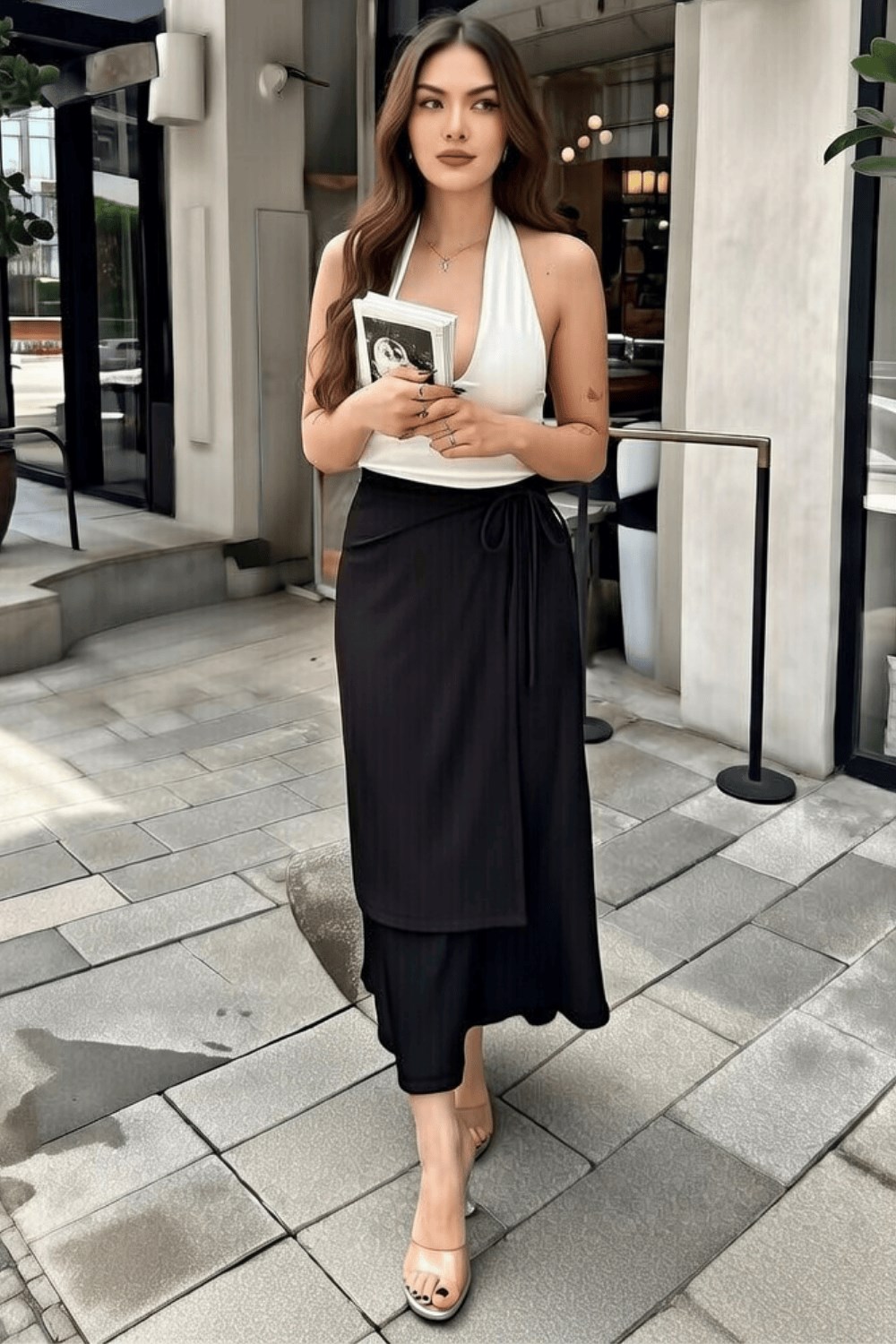 Fiyonk Bağlamalı Asimetrik Etek - Siyah