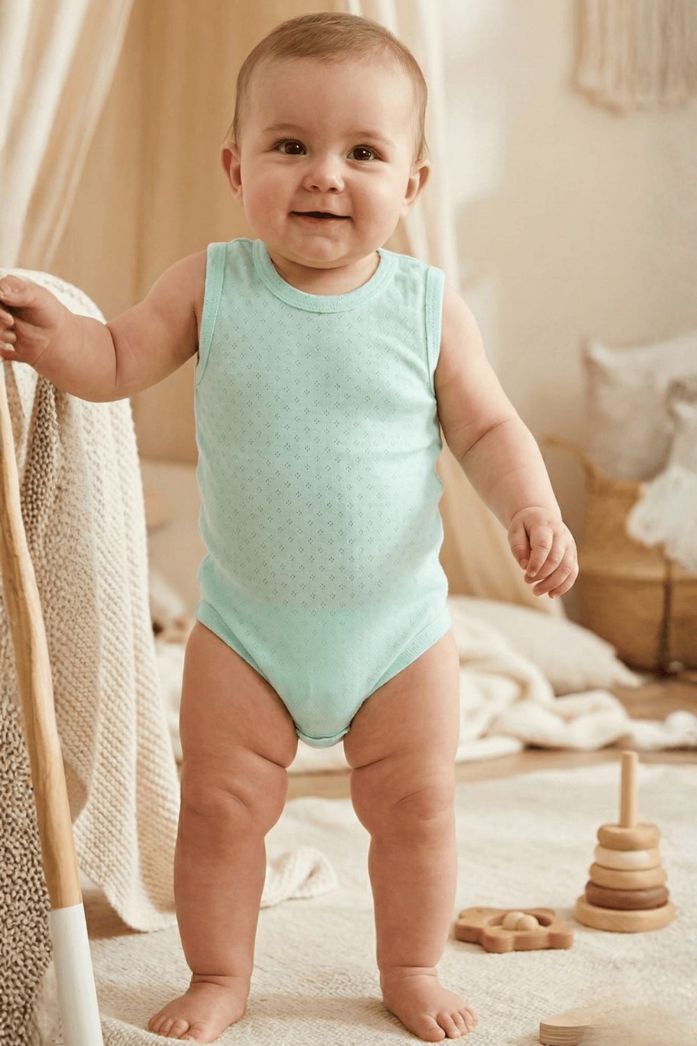 Lunarose Pamuklu Jakarlı Bebek Çıtçıtlı Zıbın