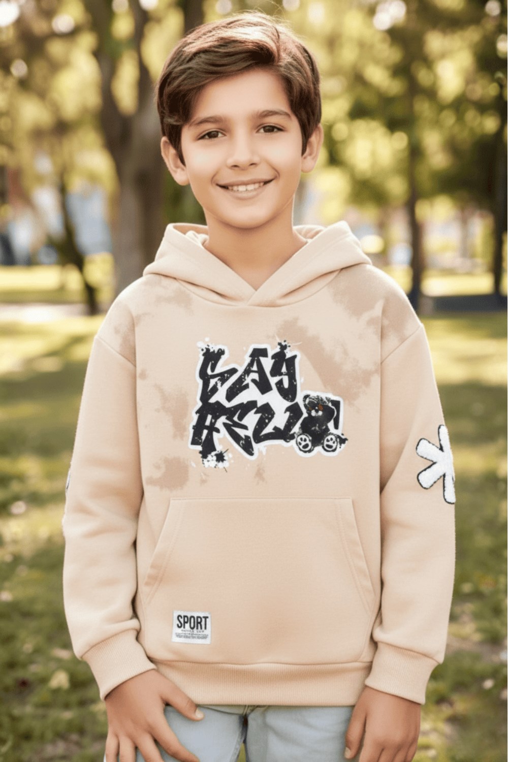Bej Kapüşon Sweatshirt  7 Yaş