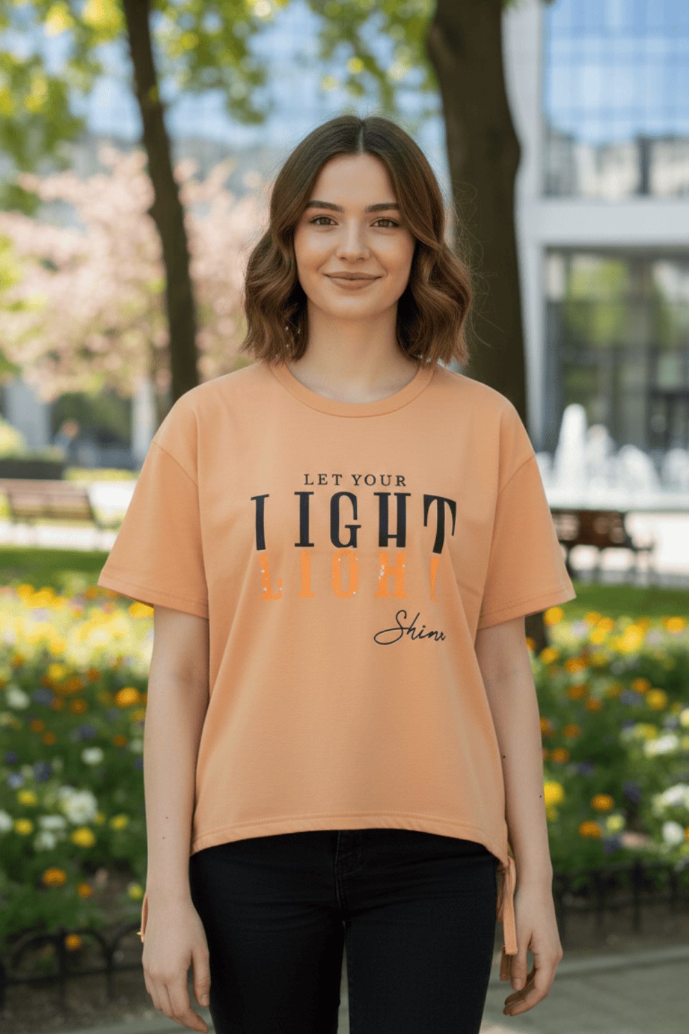 Büzgülü Kız Çocuk Kısa Kollu Pamuklu Tişört 14 Yaş