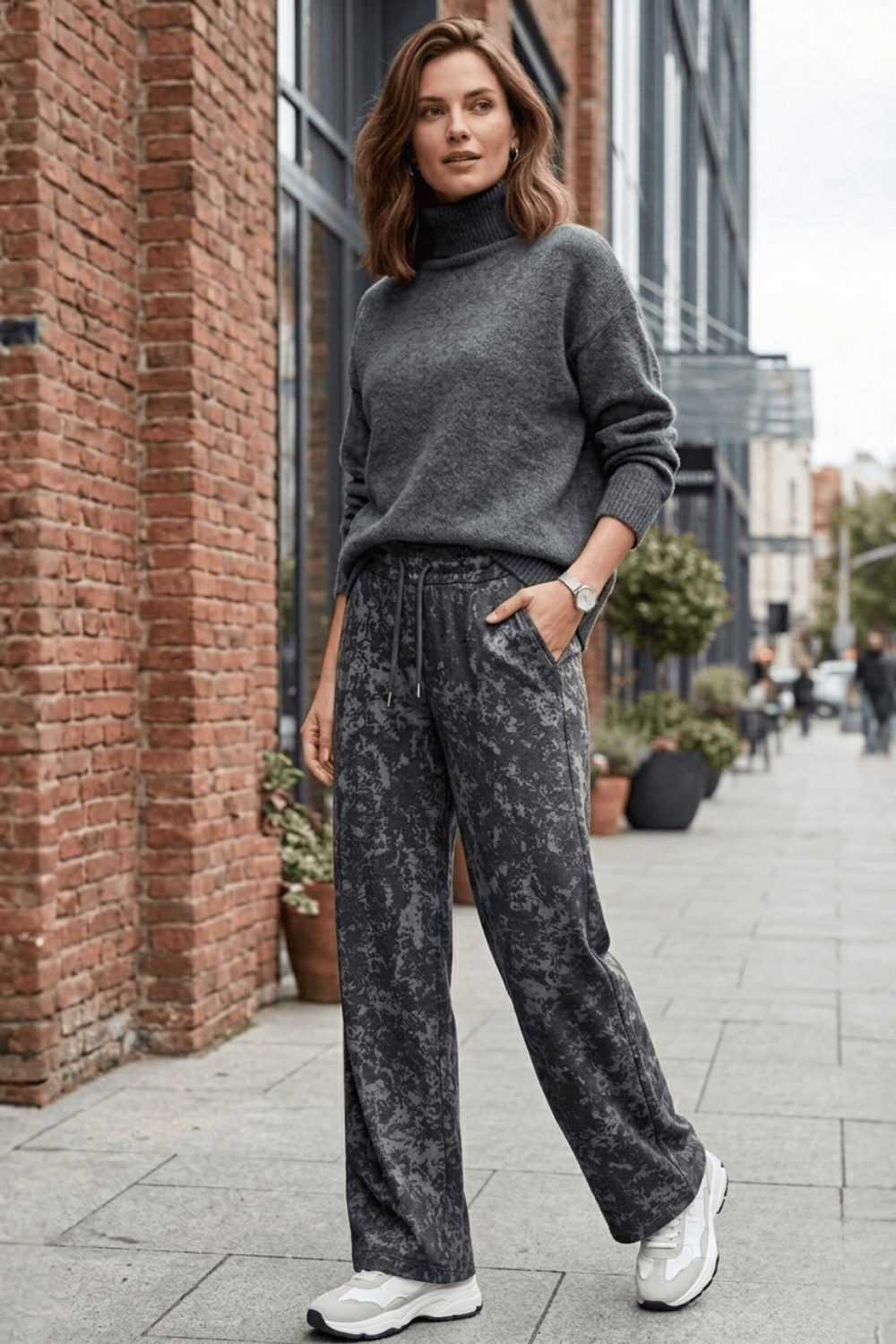 Kadın Desenli Beli Lastikli Rahat Pantolon