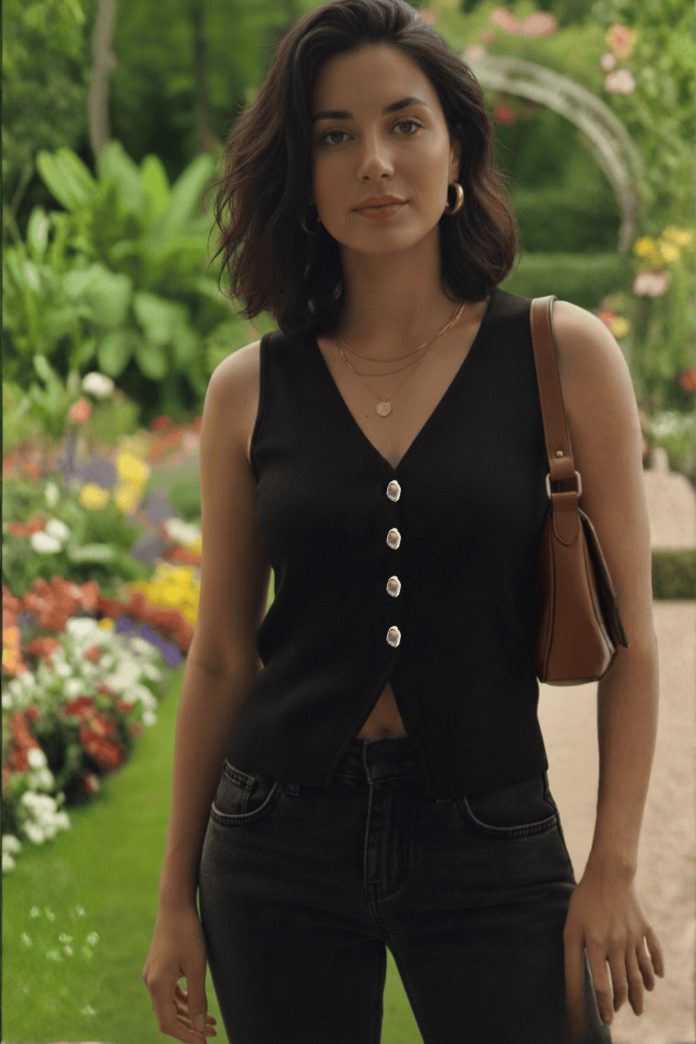 V Yaka Düğmeli Triko Yelek